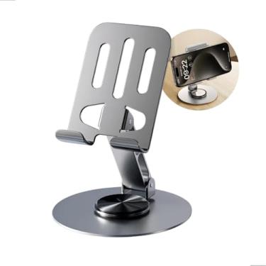 Imagem de Suporte de Celular Mesa Premium Alumínio Dobrável Ajustável 360 Ergonômico Estável Antiderrapante Universal Smartphone Tablet