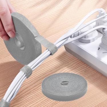 Imagem de Tiras de nylon de 2,5 cm de gancho e laço, tiras autoaderentes de 16,5 m, rolo de gerenciamento de cabos para agrupar fixação, armazenamento e organização (cinza)