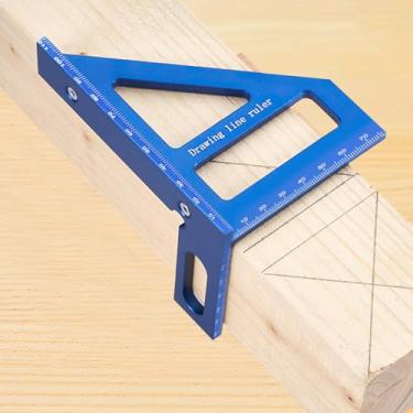 Imagem de Régua de medição multiângulo 3D (métrico), réguas de triângulo de transferidor quadrado de liga de alumínio 45°/90°, ferramenta de linha de desenho de madeira, azul (métrico)