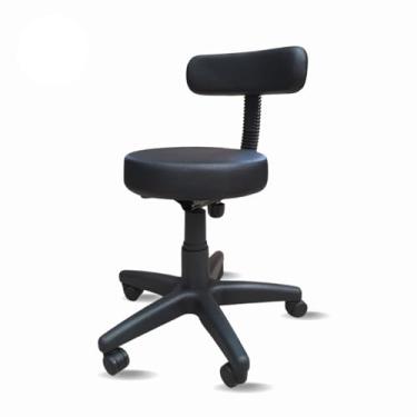 Imagem de Cadeira Mocho Estética Com Encosto Giratória Preto Confortável Feminina Ergonômica Designer Tatuador Manicure Com Rodinha