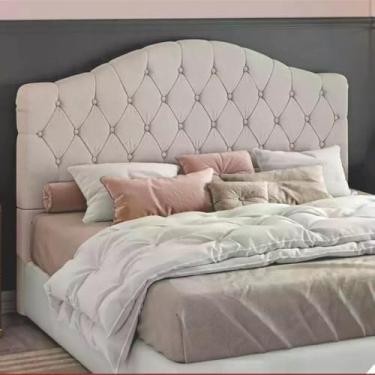 Imagem de Cabeceira Estofada Cama Box Queen 1,60 Roma para Quarto em Linho Areia - Larbelle