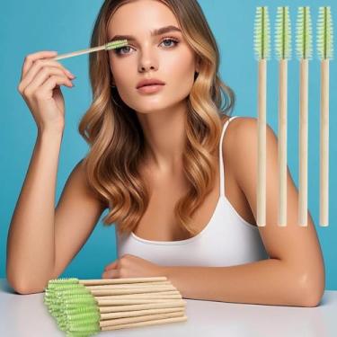 Imagem de 50 peças de varinhas de rímel descartáveis para escova de cílios para extensão de cílios e sobrancelhas bastão de bambu (verde)