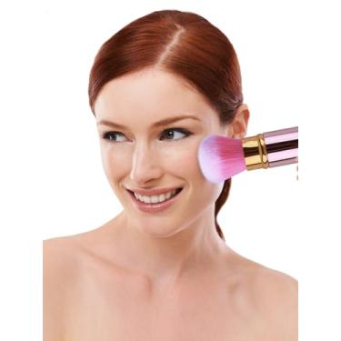 Imagem de 1 pincel de maquiagem retrátil Kabuki, pincel de blush facial de viagem, pincel portátil de base em pó com capa para blush, bronzeador, polimento, marca-texto, cosméticos em pó impecáveis, champanhe