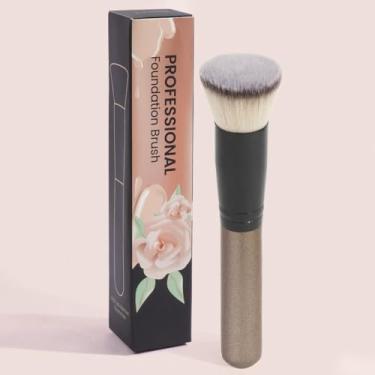 Imagem de Um pincel de base plana com caixa, para maquiagem líquida, cremes e pós, polimento, mistura e tratamentos faciais (ouro)