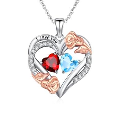 Imagem de WYDDO Colar de pedra do mês de nascimento para mulheres, mãe, colar com pingente de coração, colar de flor de rosa, joia de pedra de nascimento para a família das mães, presente de aniversário para