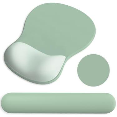Imagem de Mouse pad ergonômico com descanso de pulso e apoio de pulso para teclado, mouse de gel e descanso de pulso para teclado de computador, alívio da dor, base de poliuretano antiderrapante, mouse pad com