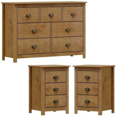 Imagem de Comoda 7 Gv 02 Mesas De Cabeceira 3 Gv Madeira Maciça Freijo Milani St