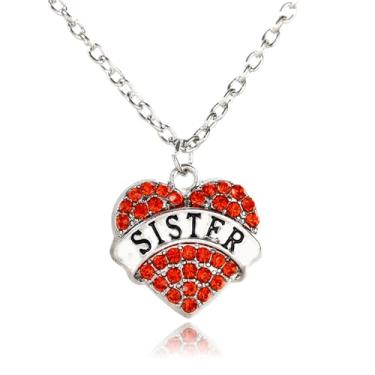 Imagem de Colares de irmã com strass e coração para irmãs, presentes de Natal, aniversário, One Size, Aço inoxidável, Sem Pedra Preciosa