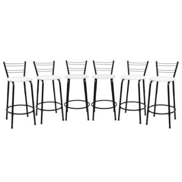Imagem de Kit 6 Banquetas Para Cozinha Flórida Estrutura Preta 60cm Área de Lazer Piscina Balcão Bancada Bistro Bar (Assento Branco)