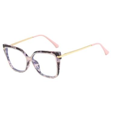 Imagem de Óculos de grau femininos quadrados com armação bicolor, lentes transparentes e âmbar rosa.