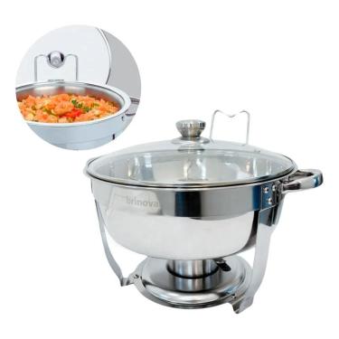 Imagem de Rechaud Redondo 5 Litros Aço Inox Banho Maria Buffet Com Tam