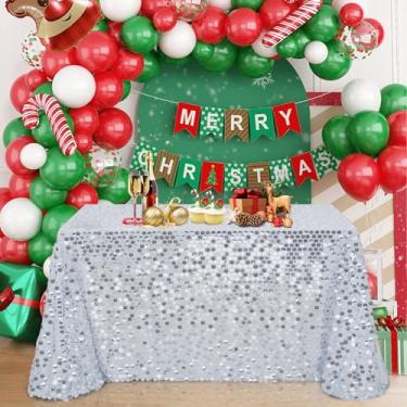 Imagem de B-COOL Toalha de mesa de lantejoulas para aniversário, prata, brilhante, para casamento, 127 x 250 cm para decoração de chá de bebê, aniversário, formatura
