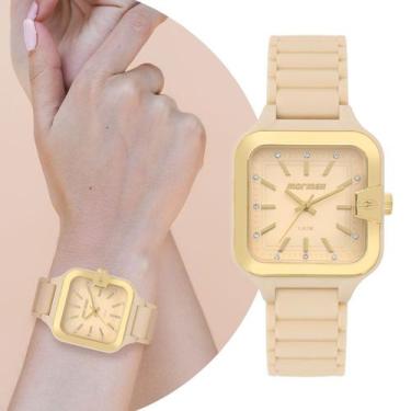 Imagem de Relógio Feminino Cor Nude e Dourado Quadrado Analógico de Pulso com Pu
