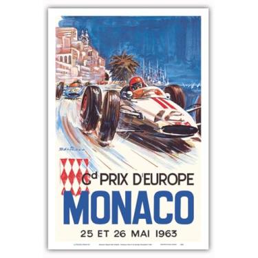 Imagem de Pôster de carro 30 x 45 cm | Pôster vintage do Grande Prêmio de Mônaco Europa 1963 por Michel Beligond | Feito nos EUA | Impressão de arte de parede mestre (sem moldura) para decoração de casa