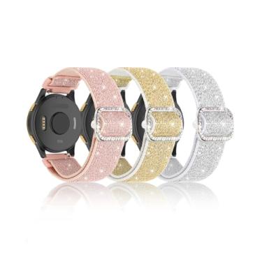Imagem de Pulseira feminina de nylon elástico brilhante compatível com Garmin Vivoactive 5/Vivoactive6/Forerunner 55/165/245, pulseiras de substituição elásticas macias e brilhantes ajustáveis de 20 mm para