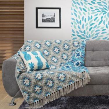 Imagem de Manta Para Sofá Dupla Face Jacquard Nilo Azul - 135x150cm - Ecaza