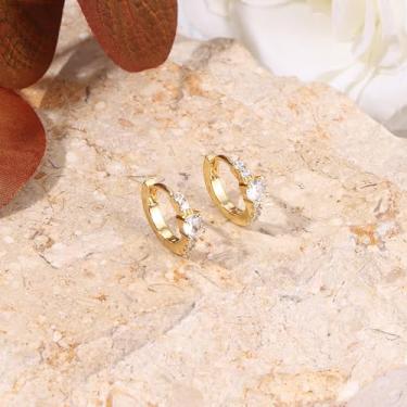 Imagem de 1 par de brincos de argola de prata banhados a ouro 16 K para mulheres delicados brincos redondos de zircônia cúbica de borboleta, standard, Latão, Sem pedra preciosa