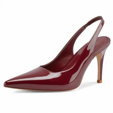 Imagem de Salto Slingback para mulheres, bico fino, salto agulha fechado, salto alto, salto alto 7,5 cm, Vinho tinto, 37