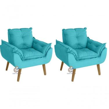 Imagem de Kit 02 Poltrona Opala Azul Turquesa