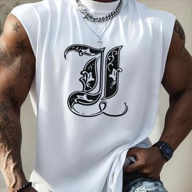 Imagem de Camiseta Regata Oversized Masculino Estampa J Verão 3 Algodao Academia