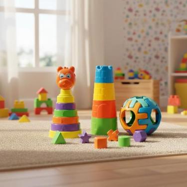 Imagem de Brinquedo Educativo Torre De Encaixe Kendy Bebês 1 A 3 Anos coordenaçã