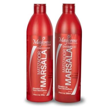Imagem de Kit Para Cabelos Vermelhos Matizador Marsala Maycrene - Shampoo - Cond
