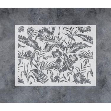 Imagem de GSS Designs Estêncil de folha tropical grande, 30 x 40 cm, estêncil de folha de samambaia de palmeira para pintura em paredes, natureza, folhas de plantas tropicais, estênceis de tinta, flores de