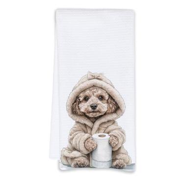 Imagem de Cabana Bro Toalhas de mão Poodle para banheiro, presentes engraçados de poodle para mulheres, toalha de prato de poodles fofos para decoração de banheiro, toalhas de cozinha de cachorro engraçadas