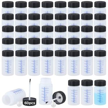 Imagem de Garrafas de retoque de tinta 60 peças de 60 ml, garrafas de tinta vazias com aplicador de pincéis, mistura de bolas e segurança de tampas, recipientes de tinta de plástico para lascas de pedra
