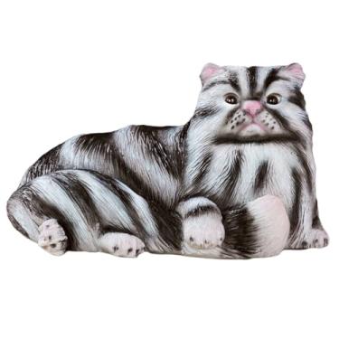 Imagem de POYUFRG Estatueta de gato de jardim, estátua realista de gato persa, resina ao ar livre, lembranças colecionáveis de animais fofos, ornamento engraçado, cinza, 35,5 * 25,5 * 20 cm