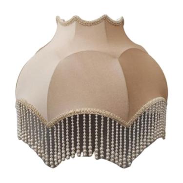 Imagem de Generic Abajur de veludo com borlas de contas, estilo vintage, pequeno, em formato de sino, para mesa de cabeceira ou luminária de chão.