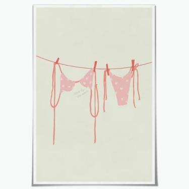 Imagem de Roupa de banho rosa na moda praia impressão em tela pôster roupa de banho pendurada costeira vaqueira praia quarto decoração de parede para casa festa quarto 30 x 45 cm sem moldura