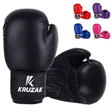 Imagem de Luvas de boxe Kruzak simples para Sparring, Kickboxing, Muay Thai, artes marciais e lutas MMA – Luvas masculinas e femininas para treinamento e perfuração, Preto, 8 oz