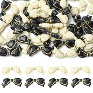 Imagem de UR URLIFEHALL 40 peças, 2 cores, mini contas de laço de acrílico, preto e branco, contas de gravata borboleta para pulseira faça você mesmo, colar, brincos, fabricação de joias