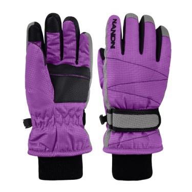 Imagem de Luvas de esqui Triwond para crianças – Luvas térmicas de lã térmicas para neve e inverno com snowboard à prova de vento para meninos e meninas, Roxa, M (9-14 years old)