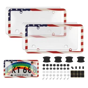 Imagem de Capa e molduras para placa de licença, pacote com 2 protetores de placa de licença transparentes, moldura de placa de carro ABS frontal/traseira com tampas de parafusos, serve para qualquer placa