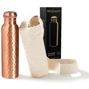 Imagem de BOLD & DIVINE Garrafa de água martelada de cobre puro premium de 946 ml para beber - Benefícios para a saúde ayurvédica - Vaso de água de cobre feito à mão - Design à prova de vazamento, livre de