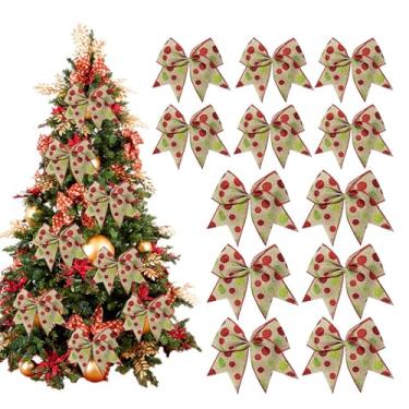 Imagem de Shakven Laços Grandes de Natal, Laços Grandes para Árvore de Natal,de guirlanda de Natal grande de 6 polegadas - Vermelho verde artesanal decoração de férias enfeites de árvore de Natal rústicos para