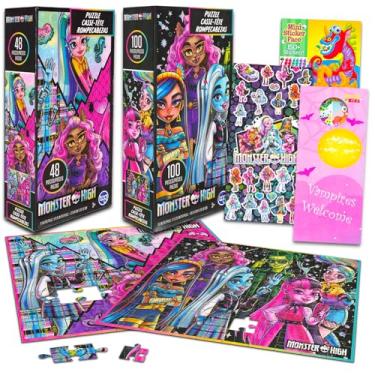 Imagem de Nickelodeon Conjunto De Quebra-Cabeças Monster High Para Meninas - Pacote Com 2 E Adesivos, Mais, 48 Peças, 100 Peças Crianças 4 A 8 Anos