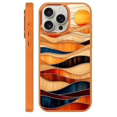 Imagem de Zhhoya Capa para iPhone 15 Pro Max, Sun Mountains Sunset Pattern Print Orange Compatível com MagSafe Capa rígida protetora para mulheres, homens, meninos e meninas