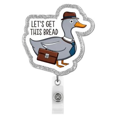 Imagem de Let's Get This Bread Badge Reel retrátil, presentes engraçados para colegas de trabalho, suporte de carretel de crachá de pato de negócios com clipe jacaré para funcionários de escritório, líder de