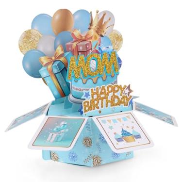 Imagem de Cartão Pop-Up de Aniversário para Mamãe, Caixa Presente com Coroa Balões Coloridos Cartão Aniversário 3D com Envelope Ideias Criativas de Presente para Mãe Madrasta e Madrinha