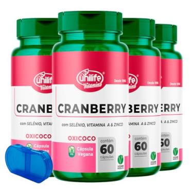 Imagem de Cranberry com Selênio Vitamina A e Zinco Unilife 60 Cáps 4un + Porta Cápsulas