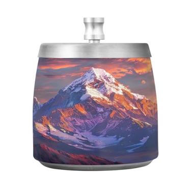 Imagem de SEHANY Cinzeiro Majestic Mountain Peak com tampa para cigarros, à prova de vento, sem fumaça, aço inoxidável, cinzeiros para uso interno e externo, grande, inodoro, para fumantes, decoração de