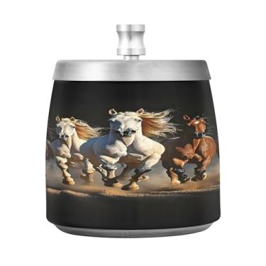Imagem de SEHANY Cinzeiro majestoso para cavalos de corrida com tampa para cigarro, à prova de vento, sem fumaça, aço inoxidável, cinzeiro para uso interno, externo, grande, inodoro, para fumantes, decoração de