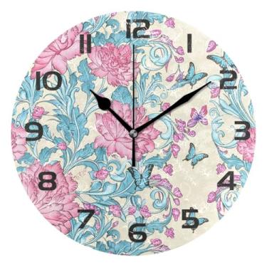 Imagem de GakkiGii Create-a-detail-pattern-with-large-pink-flowers-1744957683276 Relógio de parede silencioso sem tique-taque de 25,4 cm, relógio moderno operado por bateria para escritório, cozinha, quarto