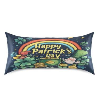 Imagem de Blueangle Fronha de cetim com moedas de ouro arco-íris Dia de São Patrício para cabelo e pele, fronha de seda, tamanho king (50,8 x 101,6 cm) - Capas de almofada de cetim com fecho de envelope (580)