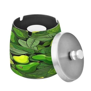 Imagem de Blueangle Cinzeiro de fatias de abacate pequeno com tampa para cigarros, à prova de vento/à prova de chuva, aço inoxidável, sem fumaça, inodoro, cinzeiro para uso interno ou externo (83)