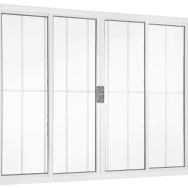 Imagem de Janela Correr 4 Folhas Central com Grade Vidro Liso 100x100cm Ecosul Esquadrisul