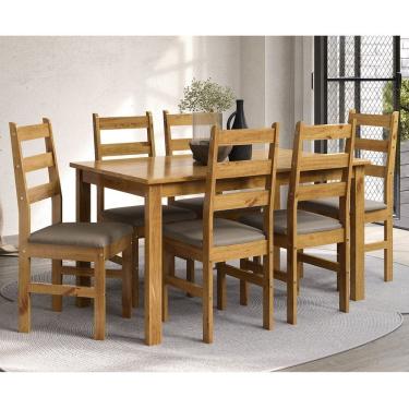 Imagem de Conjunto Sala de Jantar Mesa 140cm e 6 Cadeiras Estofadas 100% Madeira Maciça Serena Espresso Móveis Nogueira/Mascavo